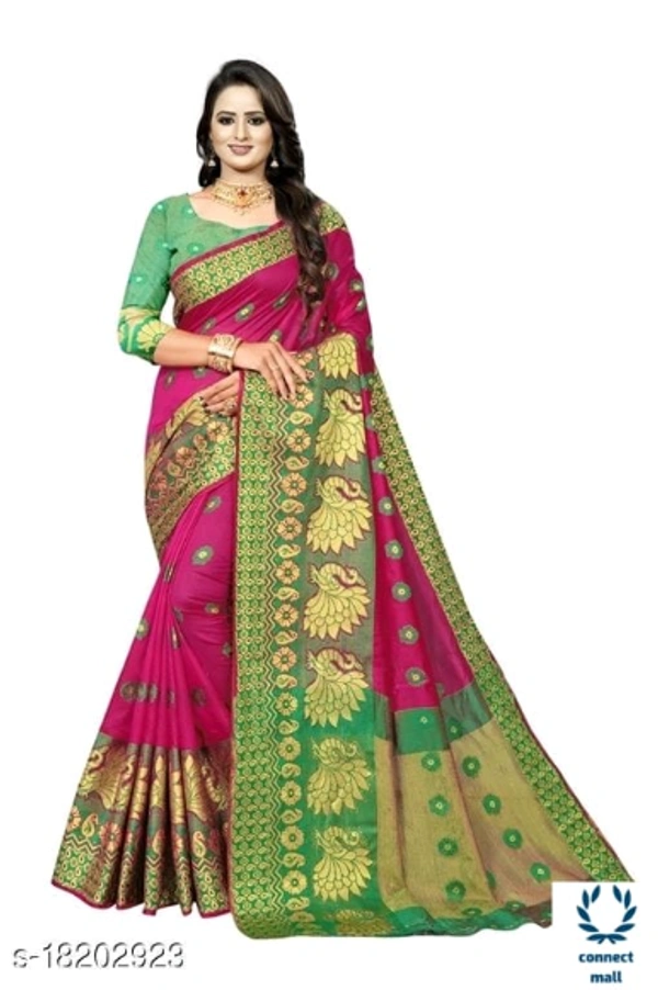 COTTON BASED JACQUARD SAREES - Saree Length Size-5.5m Blouse Length Size-0.8, Cotton Silk, Zari Woves, Pack of;1